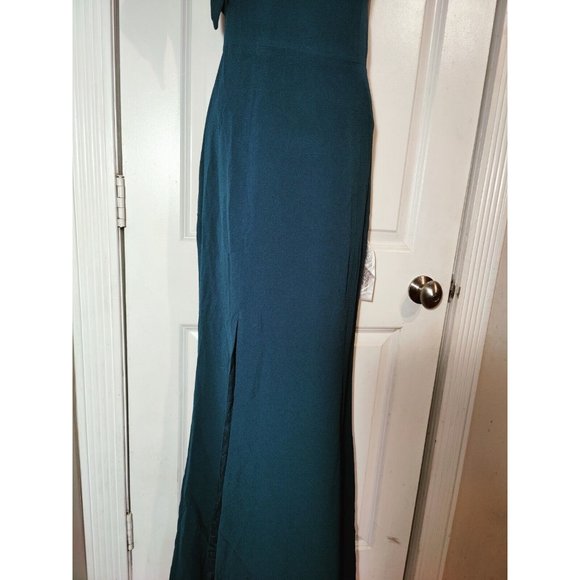 Dress The Population Georgiana Peacock Blue One-shoulder Thigh-High Slit M - Picture 9 of 11